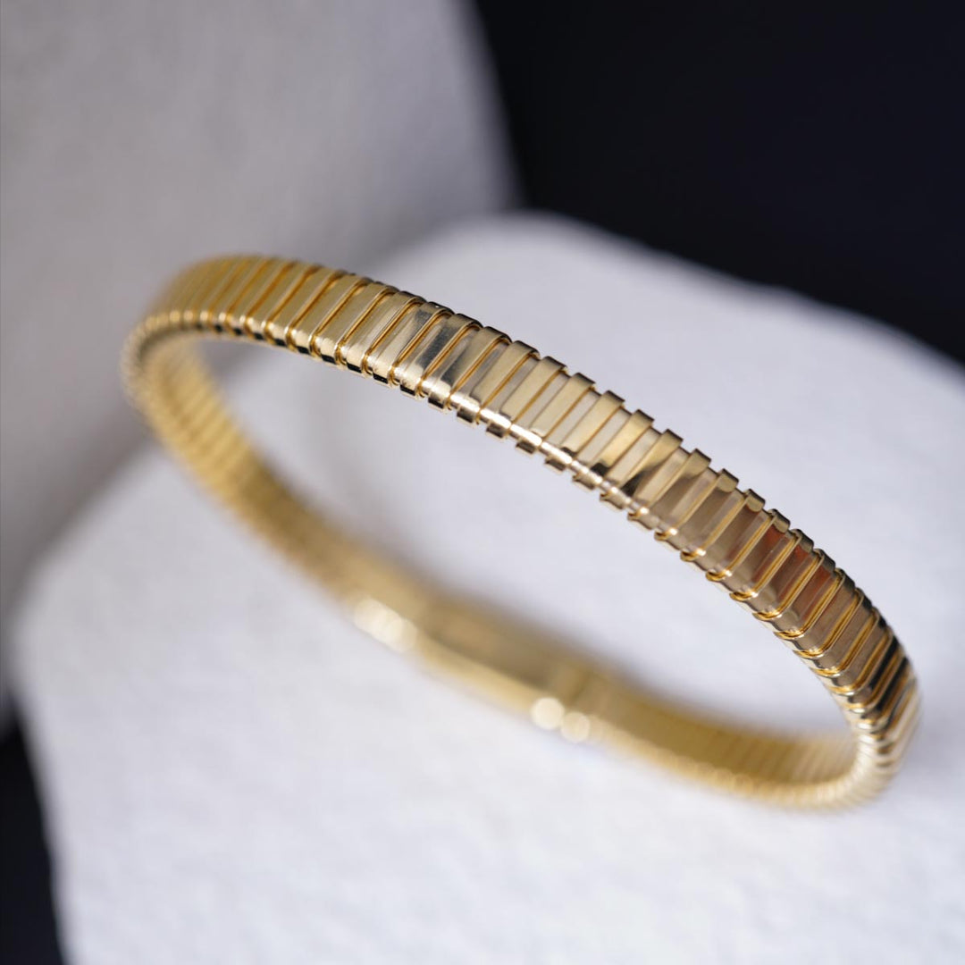 18K Solid Yellow Gold Stripe Bracelet, 6mm 11.85g