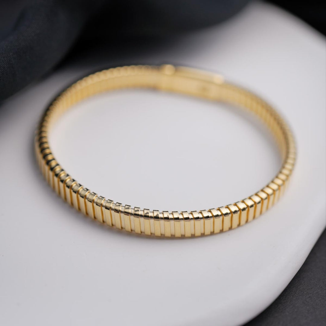 18K Solid Yellow Gold Stripe Bracelet, 6mm 11.85g