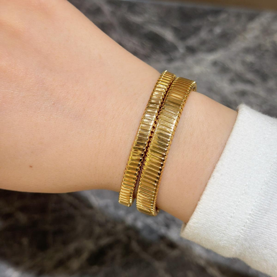 18K Solid Yellow Gold Stripe Bracelet, 6mm 11.85g