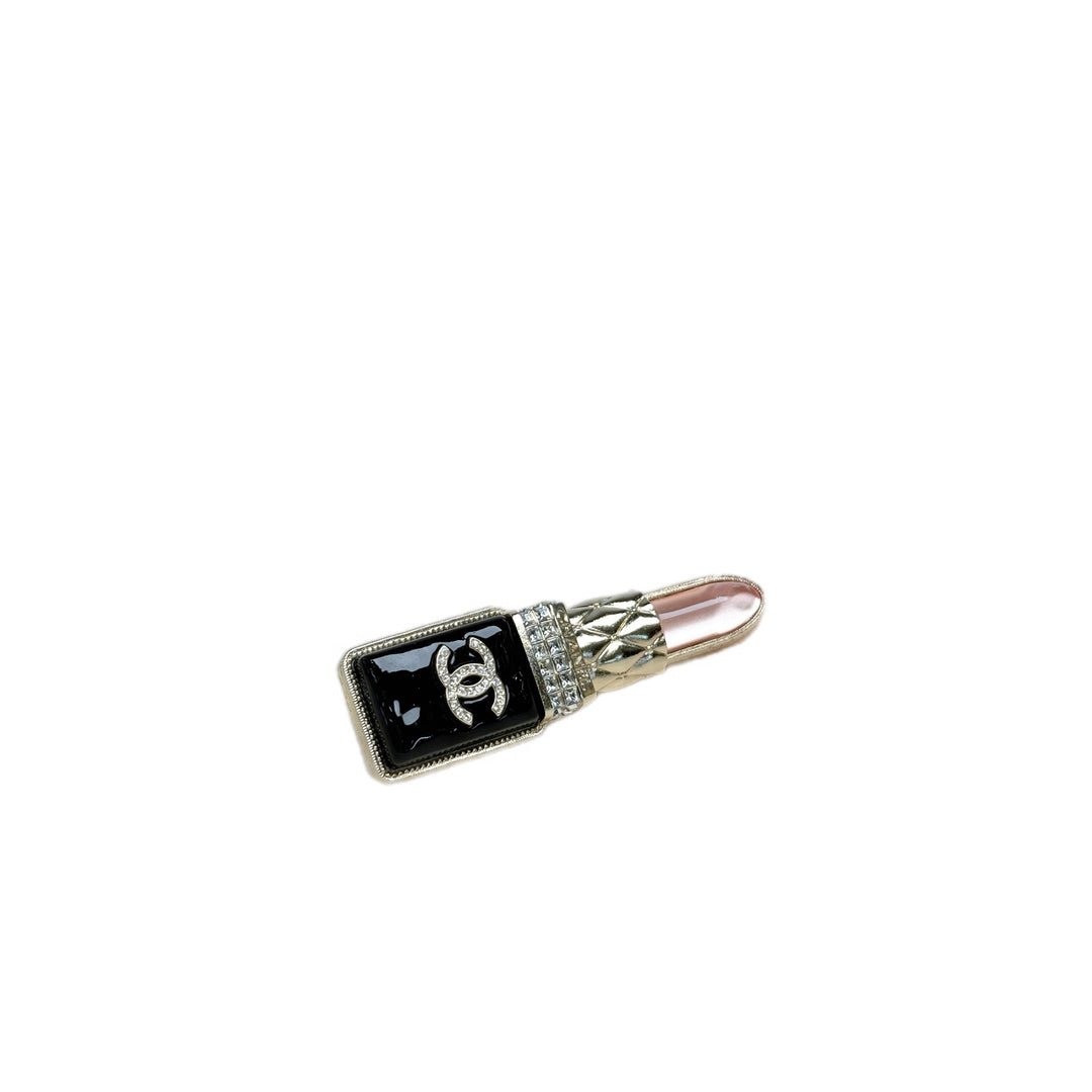 Chanel CC Lipstick Brooch Metal With Resin and Crystals