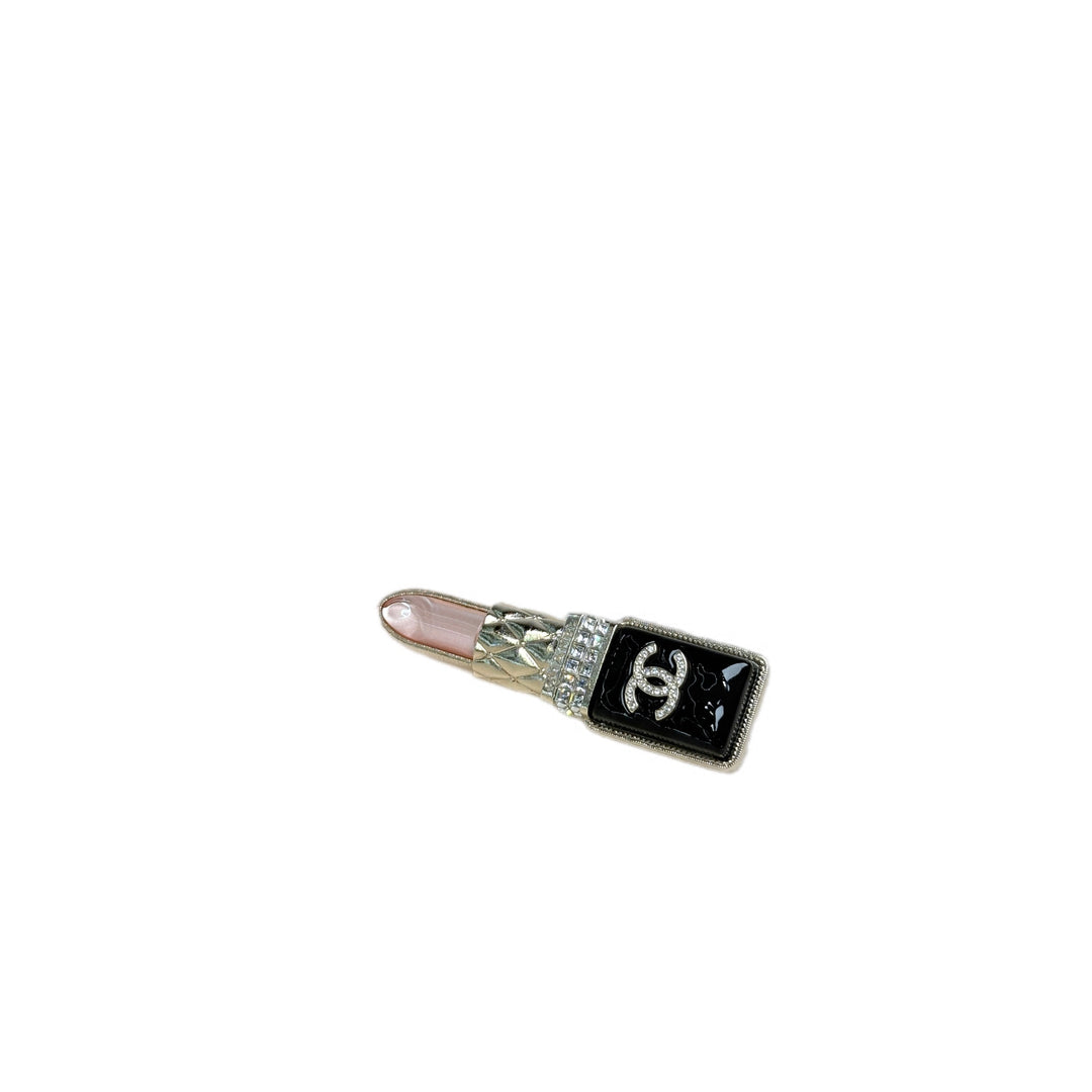 Chanel CC Lipstick Brooch Metal With Resin and Crystals