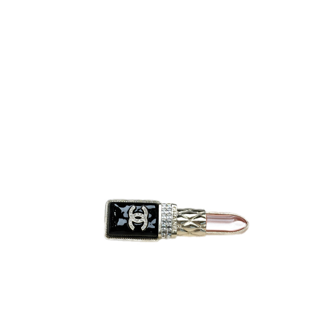 Chanel CC Lipstick Brooch Metal With Resin and Crystals