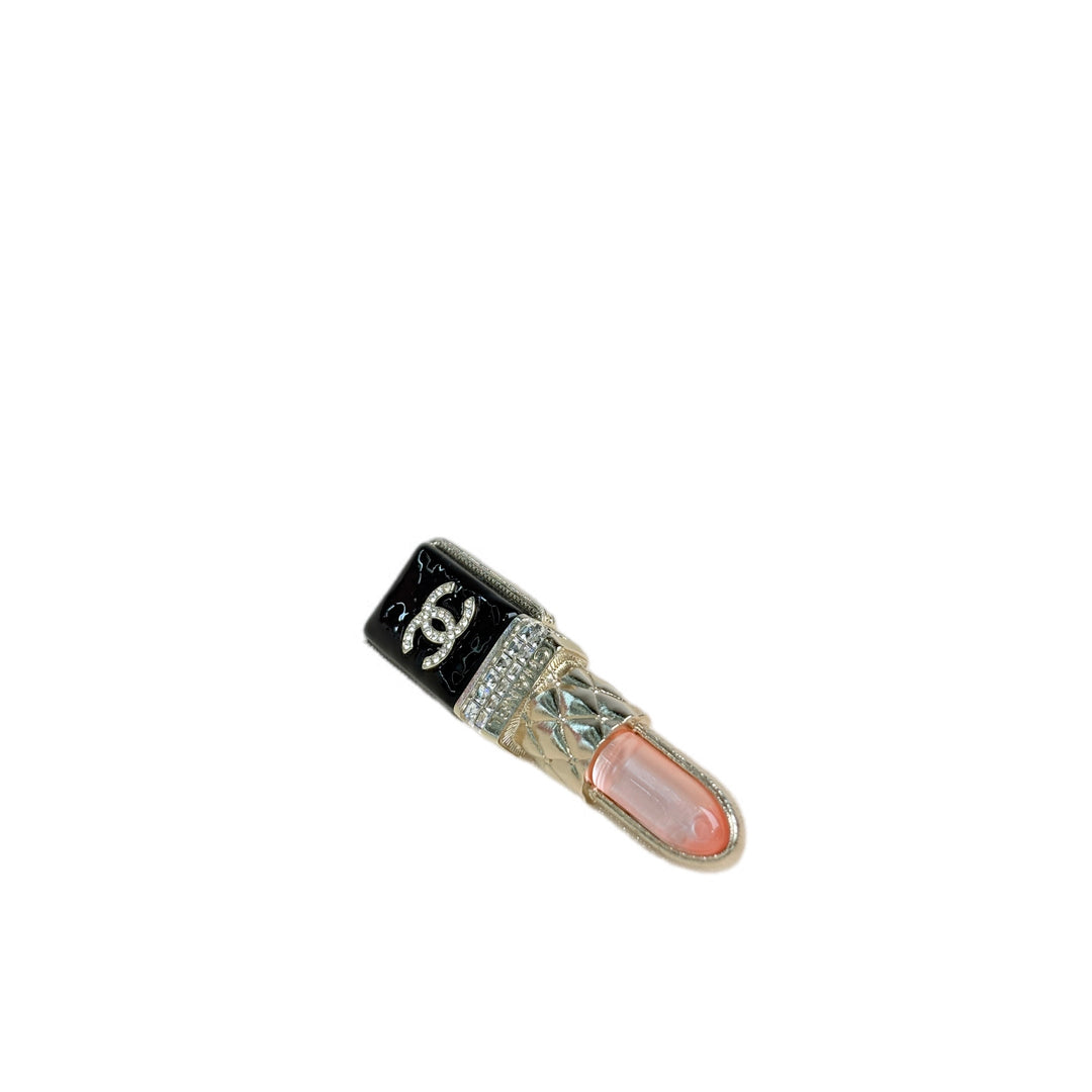 Chanel CC Lipstick Brooch Metal With Resin and Crystals