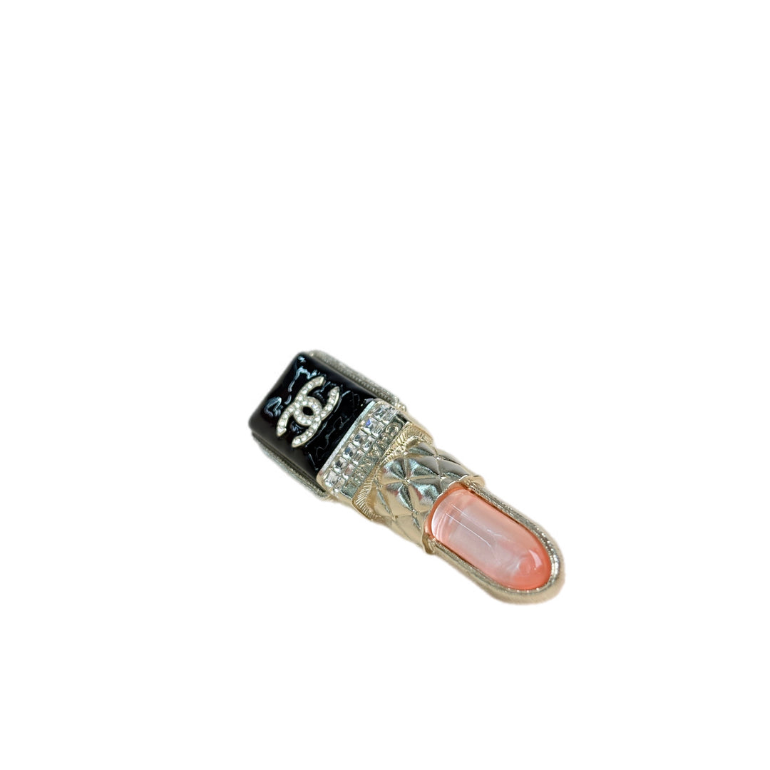 Chanel CC Lipstick Brooch Metal With Resin and Crystals