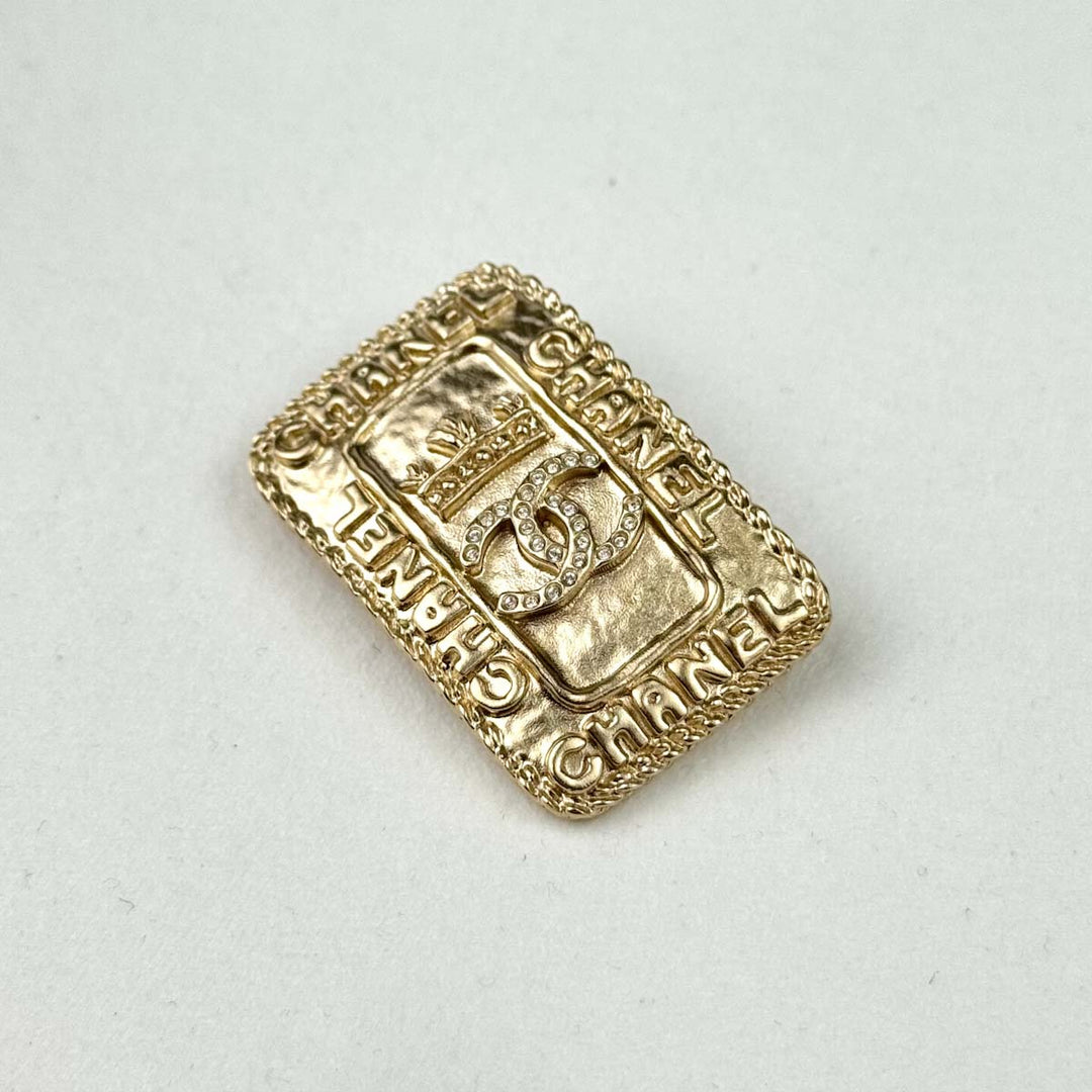 Chanel Gold Brooch Square With CC Logo