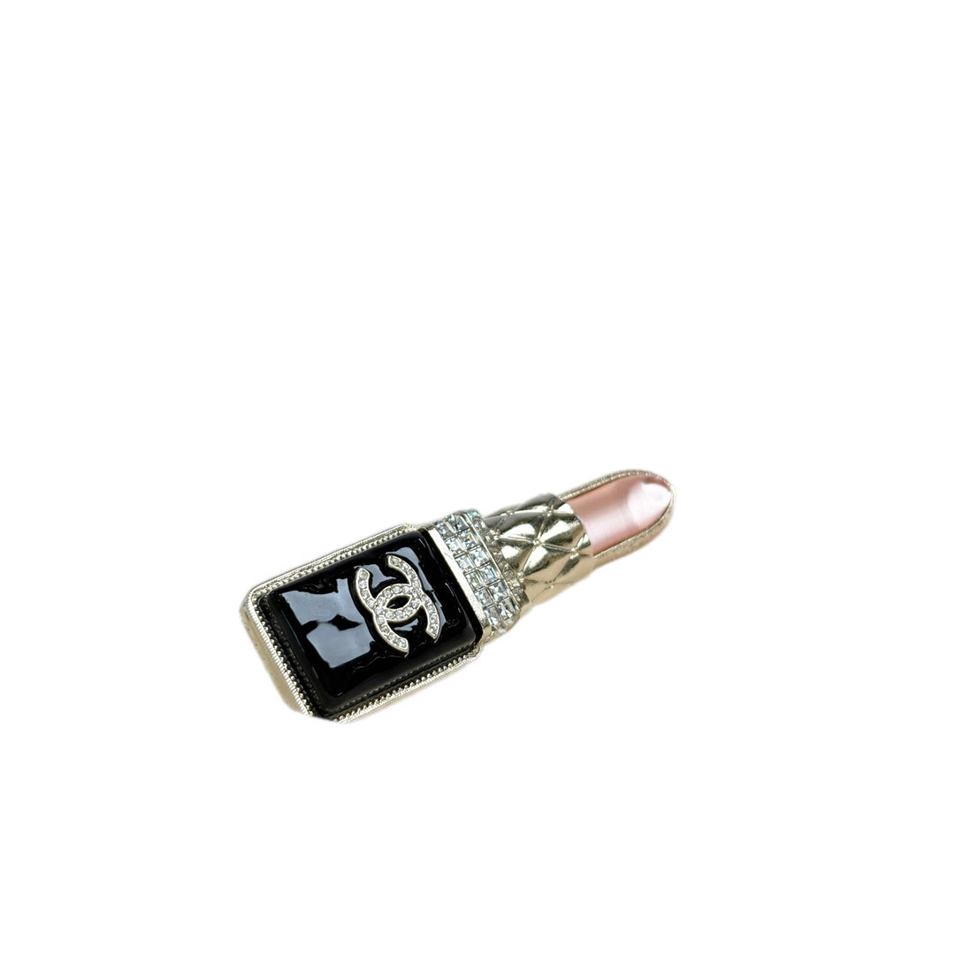 Chanel CC Lipstick Brooch Metal With Resin and Crystals