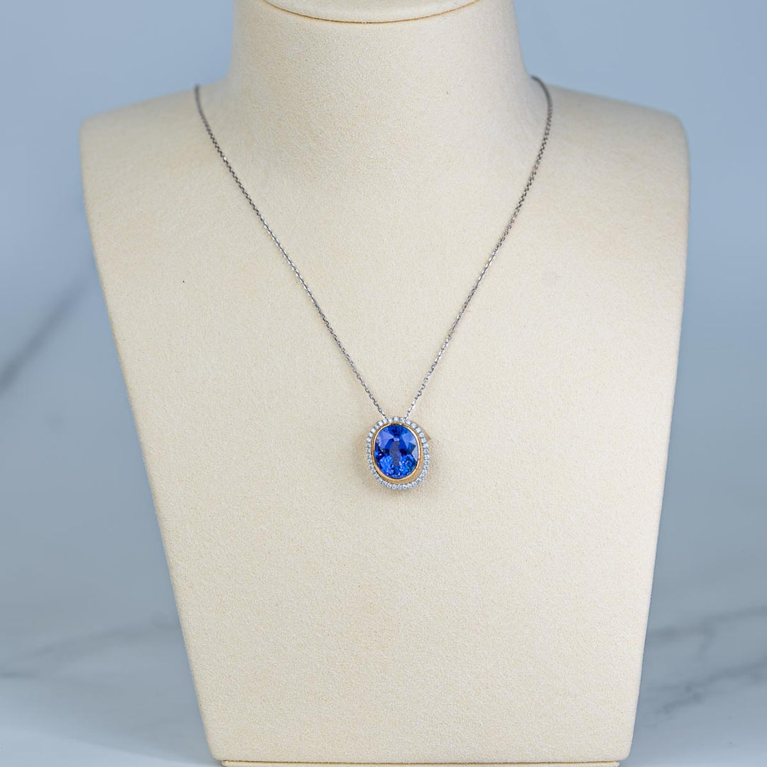 Natural Tanzanite Diamond Necklace D4.4ct d0.19ct. 18K
