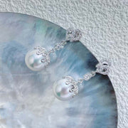 Natural South Sea White Pearl Diamond Dangle Earrings 11.5+11.6mm d0.40ct —18K Gold