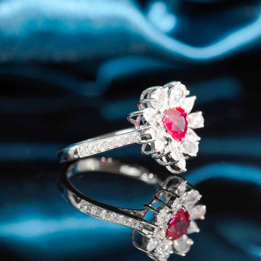 Burma Natural Pigeon Blood Ruby Stone Ring 1.01ct, Diamond 1.01ct 18K Gold
