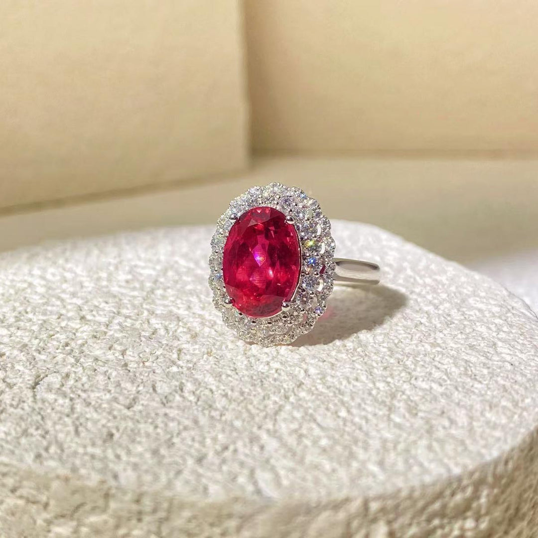Natural Rubellite Tourmaline Stone Ring Pigeon Blood D5.56ct d0.82ct. —18K Gold