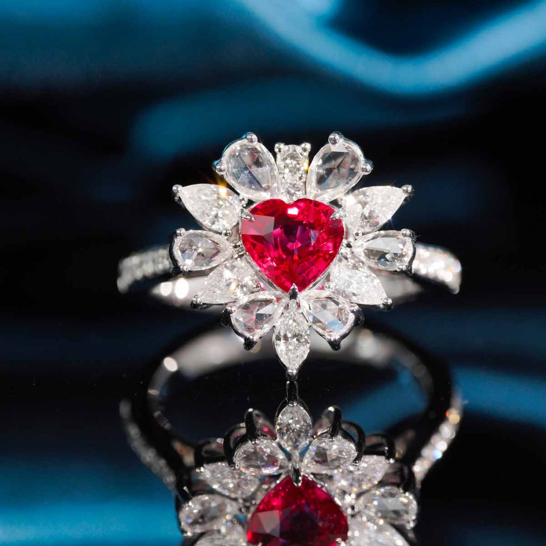 Burma Natural Pigeon Blood Ruby Stone Ring 1.01ct, Diamond 1.01ct 18K Gold