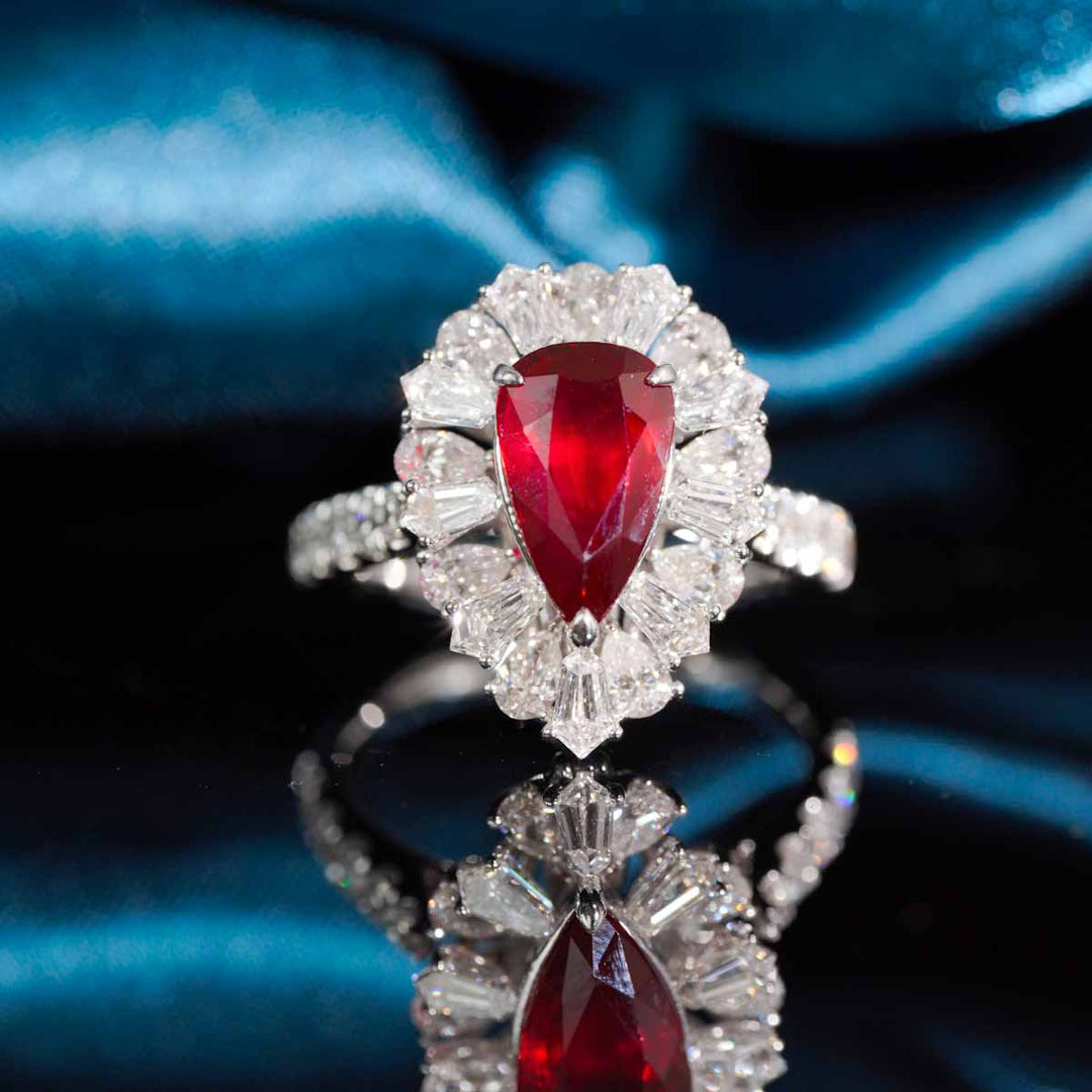 Mozambique Unheated Natural Pigeon Blood Ruby Stone Ring 2.14ct, Diamond 1.97ct 18K Gold