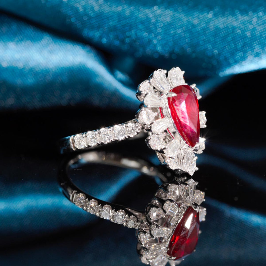 Mozambique Unheated Natural Pigeon Blood Ruby Stone Ring 2.14ct, Diamond 1.97ct 18K Gold