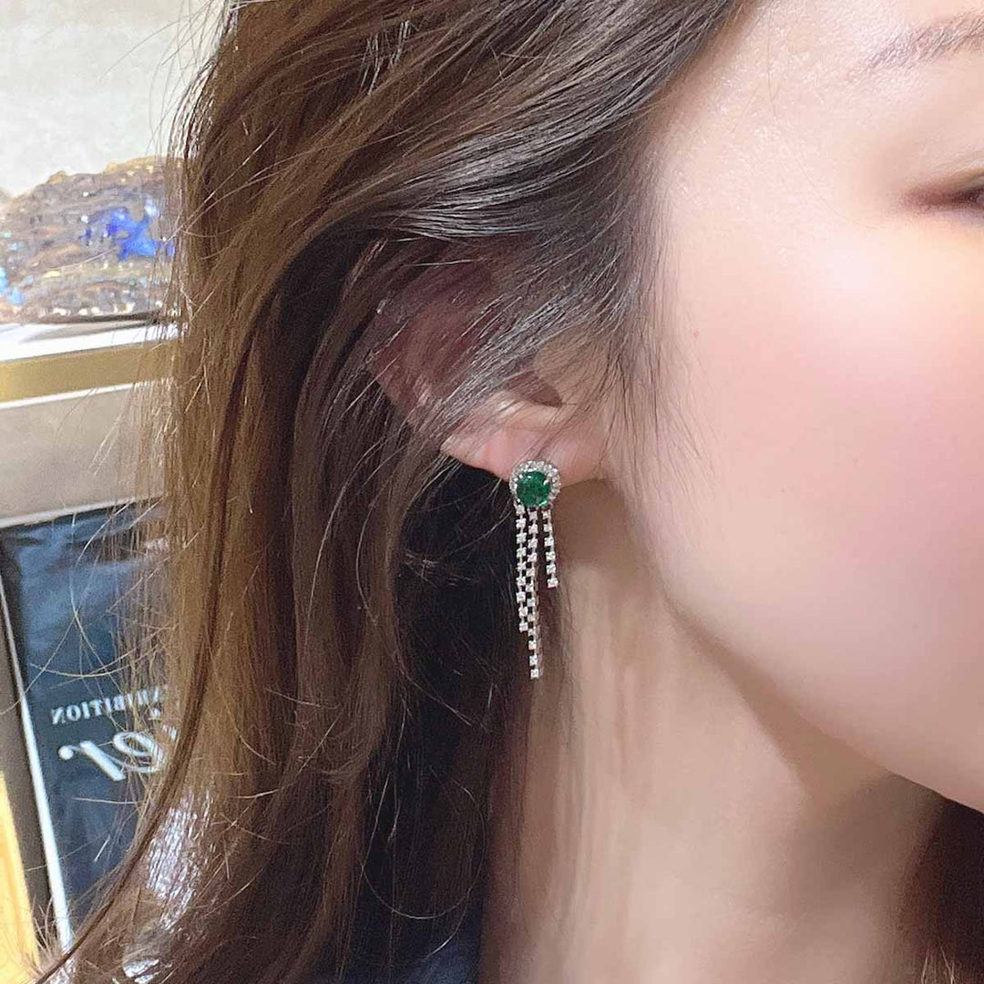 Natural Columbia Emerald Stone Dangle Earrings D2.06ct, Diamond d0.9ct. 18K Gold