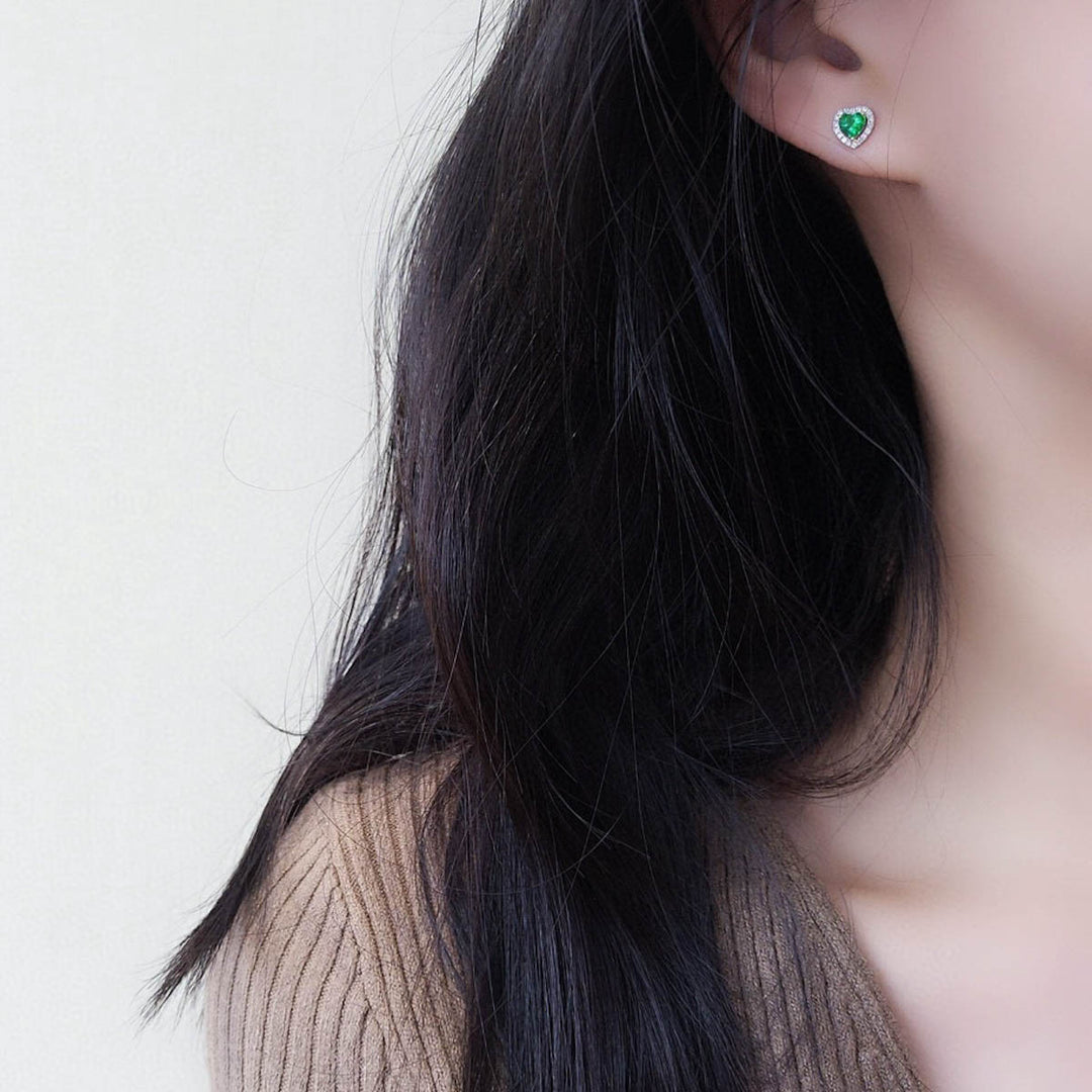 Natural Emerald Stone Stud Earrings D0.4ct, Diamond d0.5ct. 18K Gold