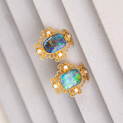 Natural Australian Iron Opal Earrings D1.57ct d0.08ct,18K
