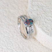 Natural Australia Black Opal Ring D0.80ct d0.21ct,18K