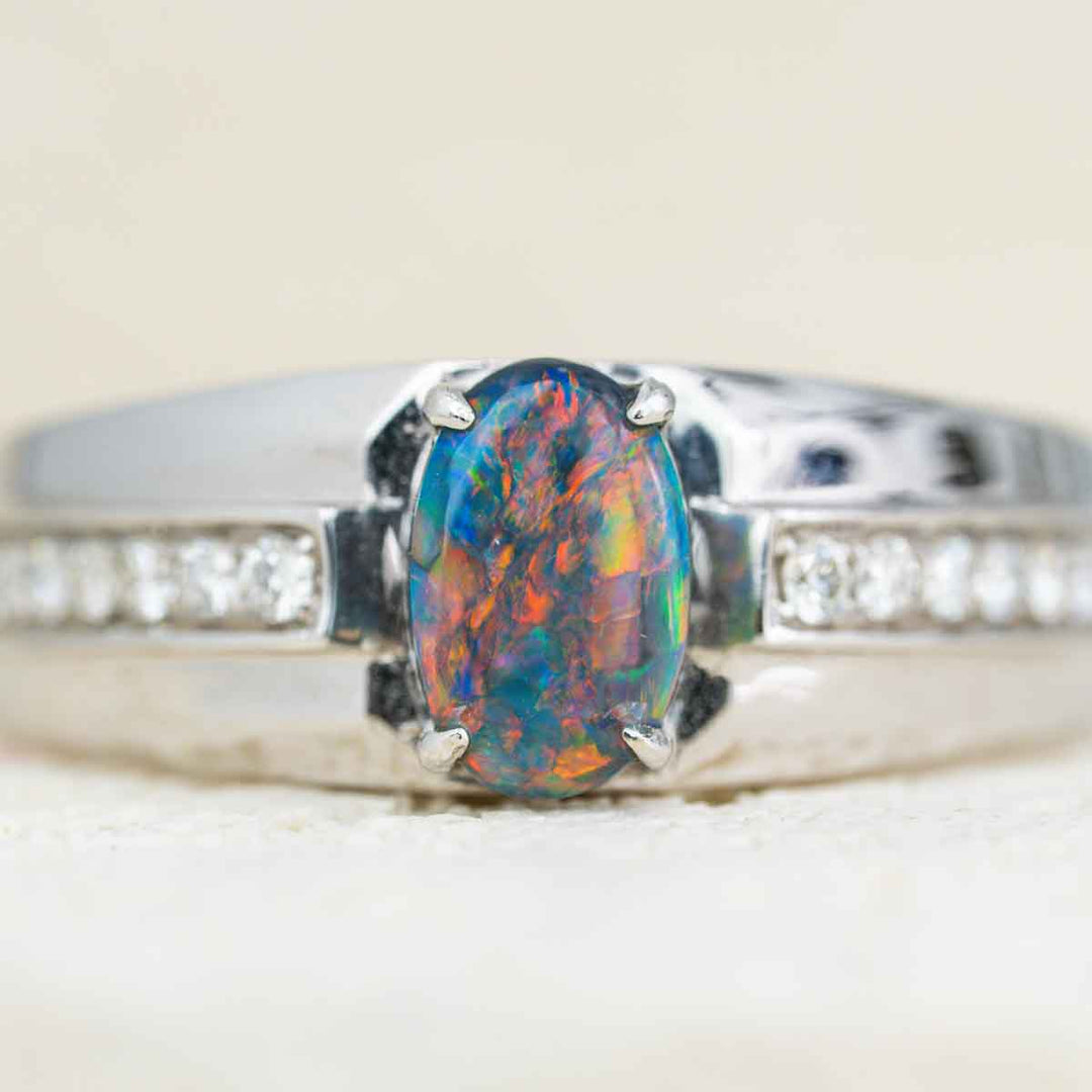 Natural Australia Black Opal Ring D0.80ct d0.21ct,18K