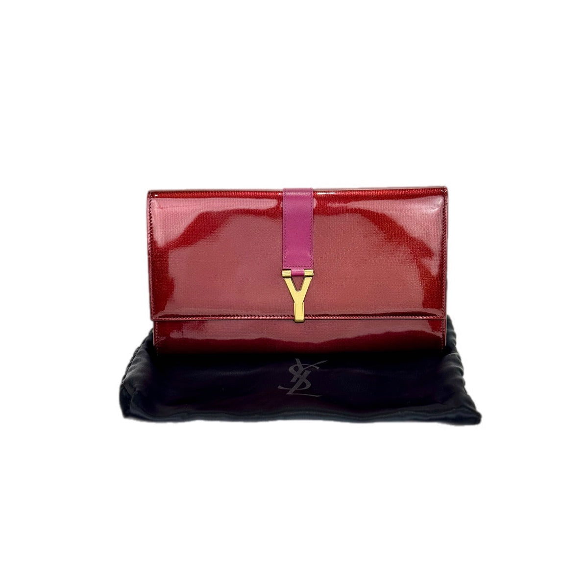 YSL Y-Ligne Clutch Burgundy Patent