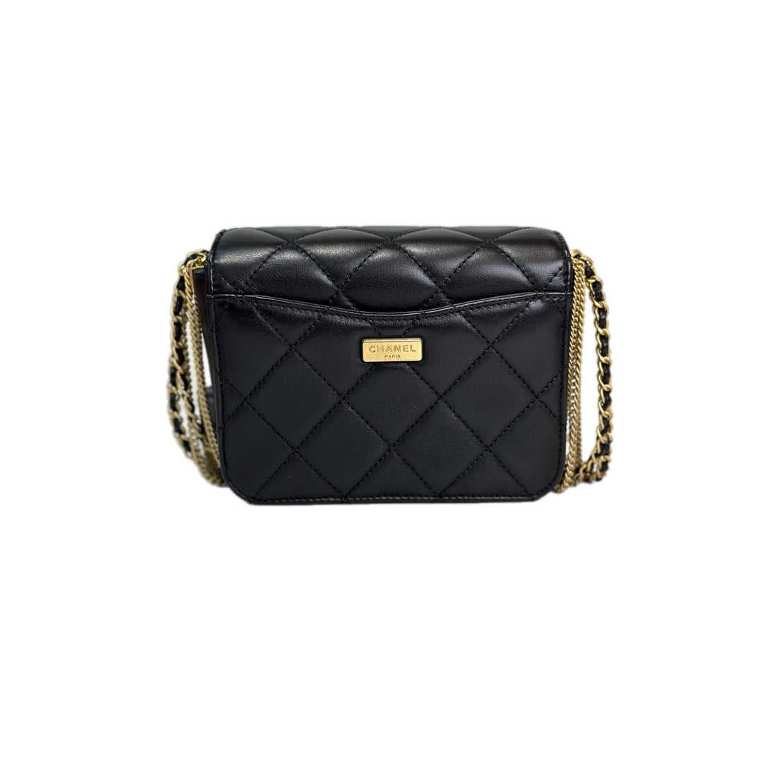 Chanel Black Lambskin Mini Flap Chain Bag