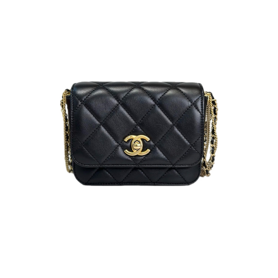 Chanel Black Lambskin Mini Flap Chain Bag