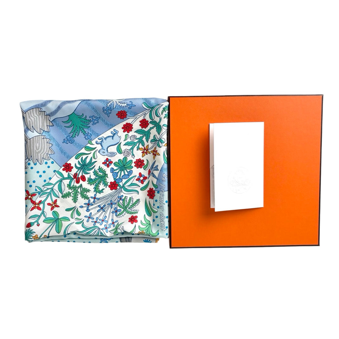 Hermes Blue Le Premier Silk Scarf 90cm