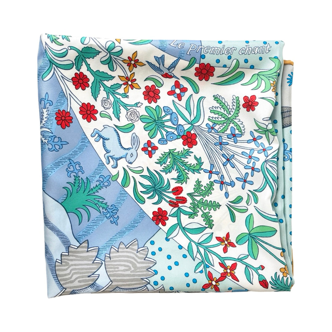Hermes Blue Le Premier Silk Scarf 90cm