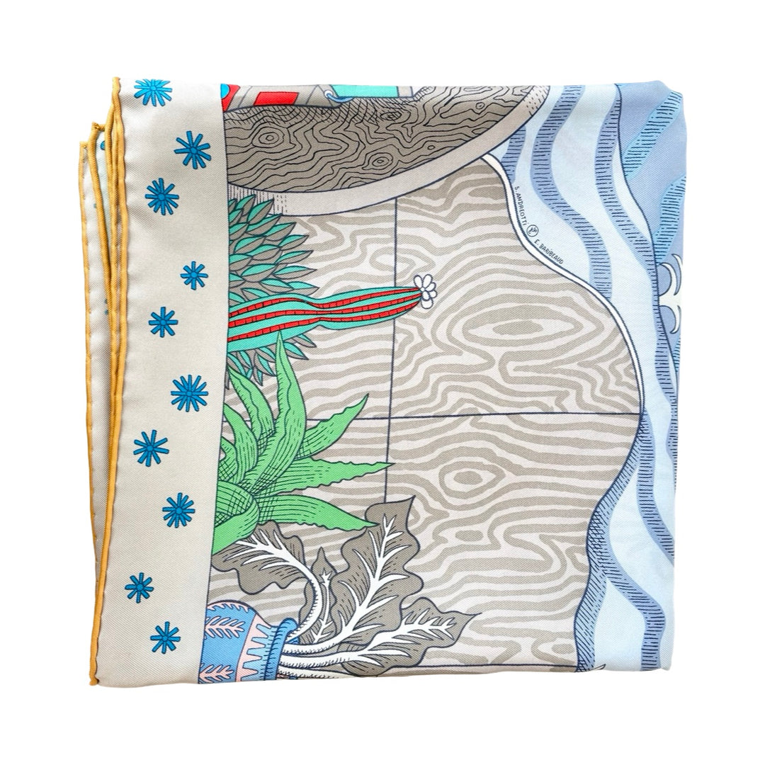 Hermes Blue Le Premier Silk Scarf 90cm