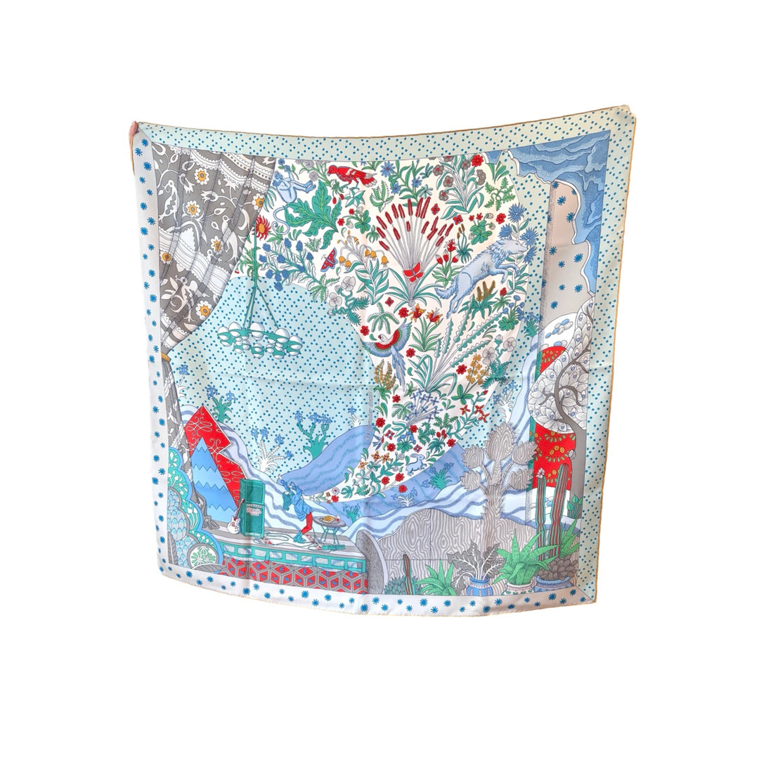Hermes Blue Le Premier Silk Scarf 90cm