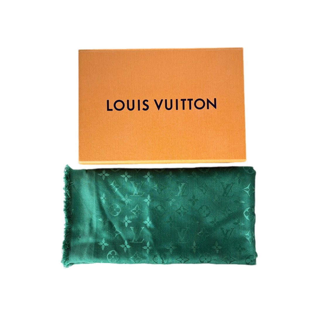Louis Vuitton Logo Monogram Green Wool and Silk Scarf