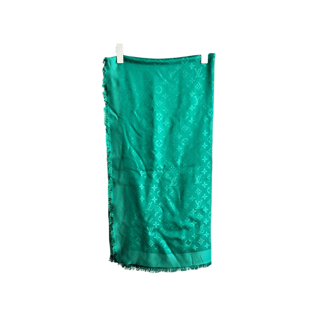 Louis Vuitton Logo Monogram Green Wool and Silk Scarf