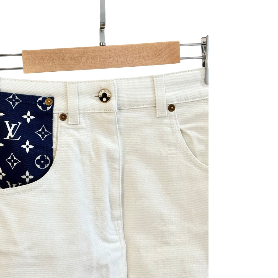 Louis Vuitton White Denim Blue Monogram pocket Skirt #36