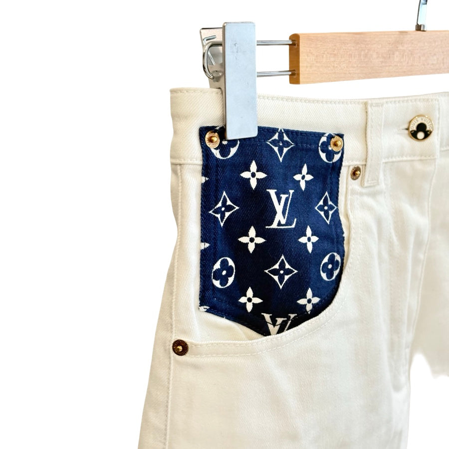Louis Vuitton White Denim Blue Monogram pocket Skirt #36