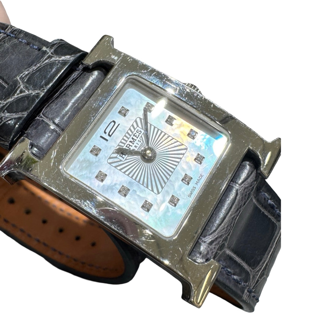 Hermes Heure H Silver Diamond Dial Watch 21 MM