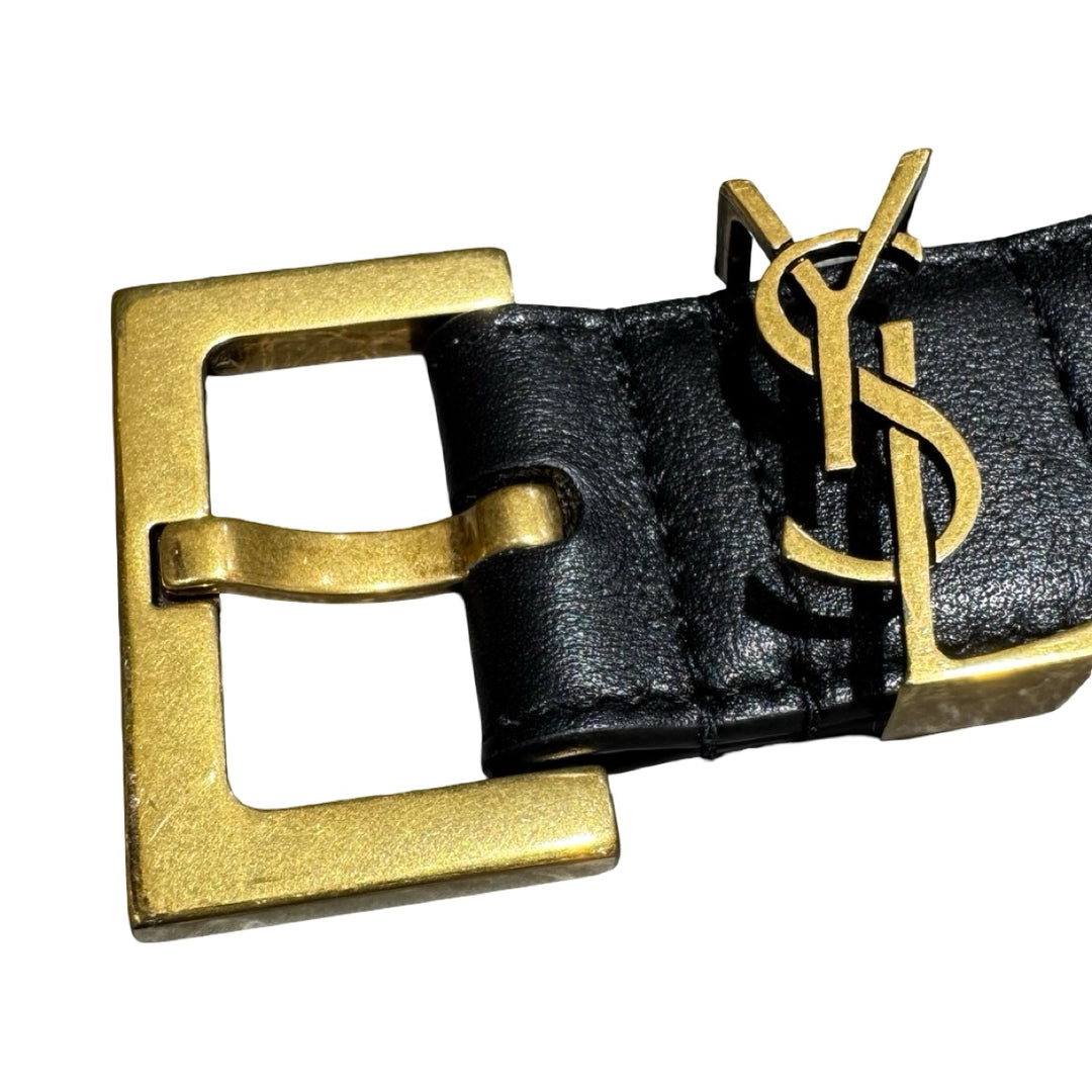YSL Black Leather Belt 70cm