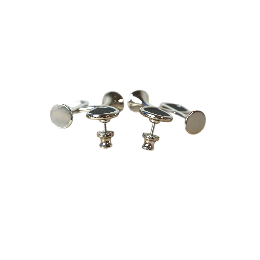 Hermes Cor H Black Leather Earrings