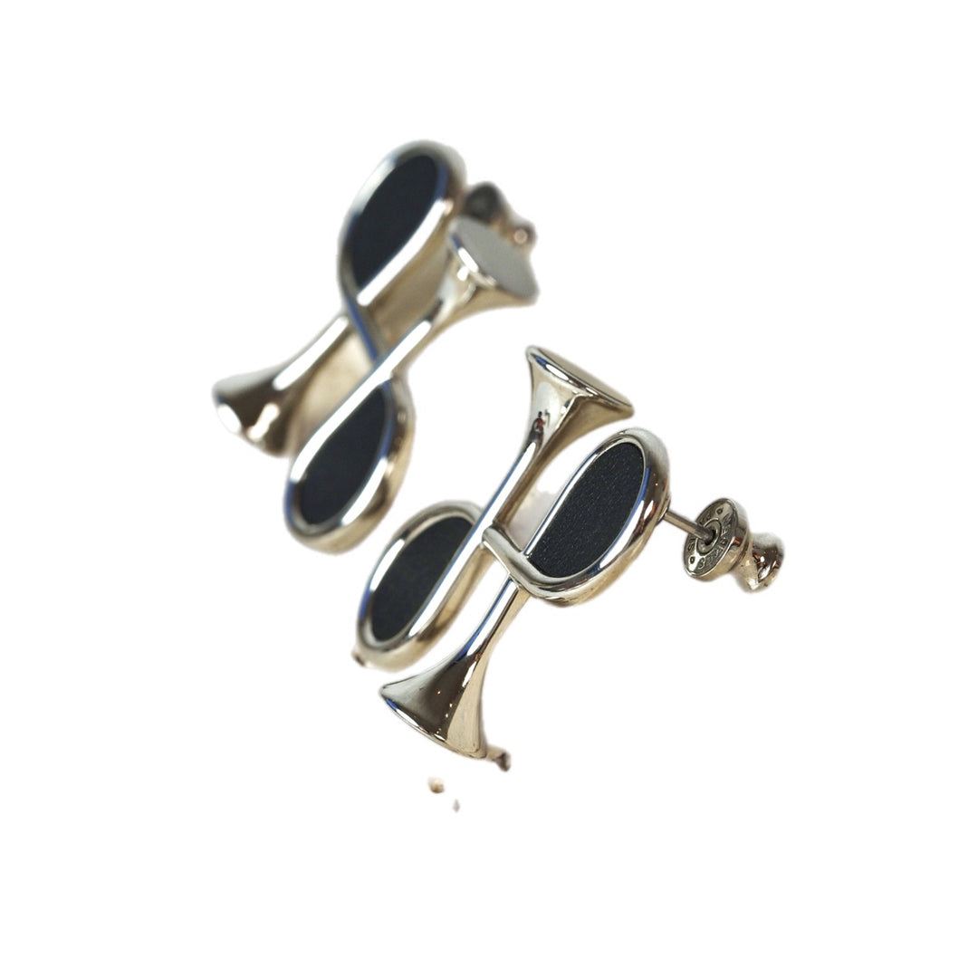 Hermes Cor H Black Leather Earrings