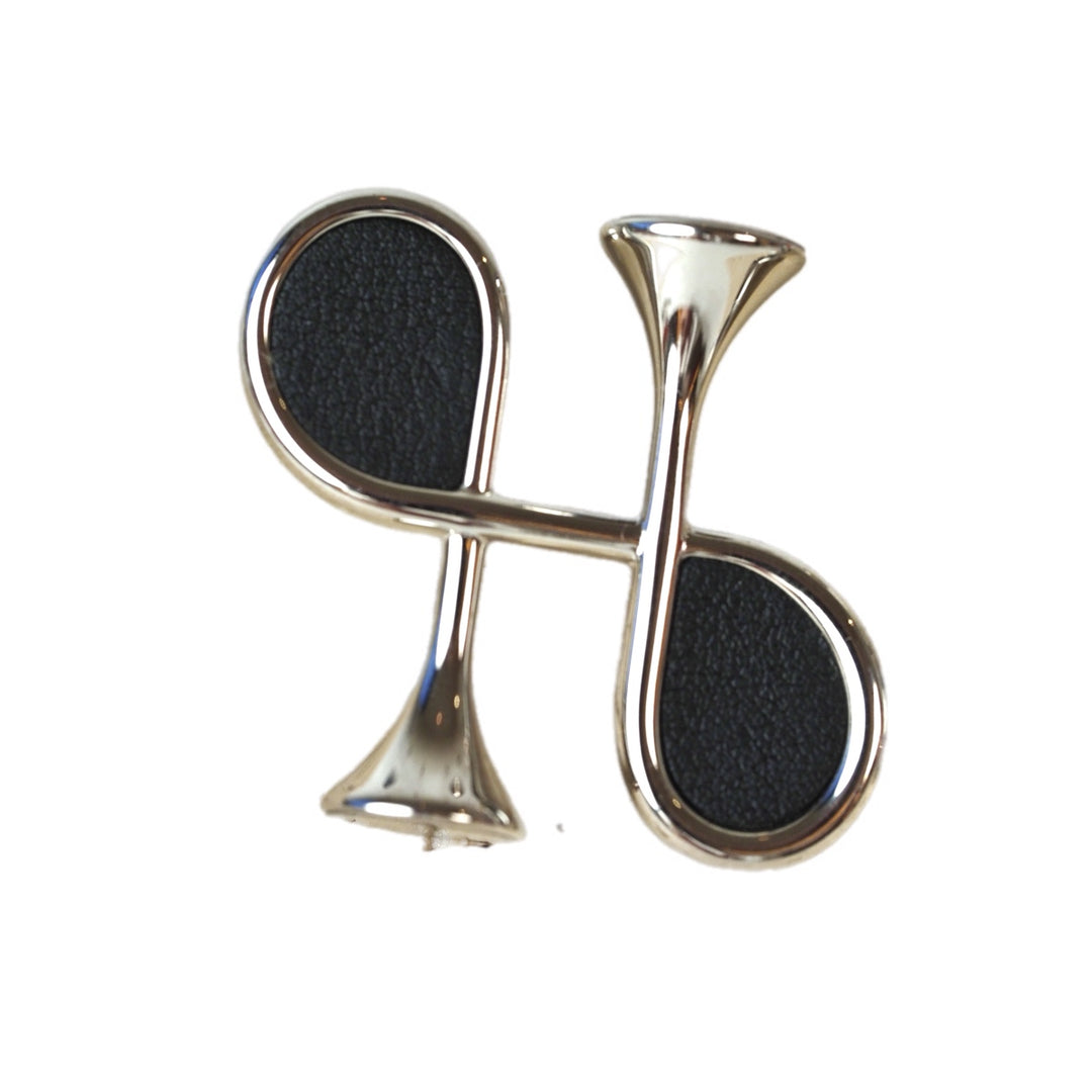 Hermes Cor H Black Leather Earrings