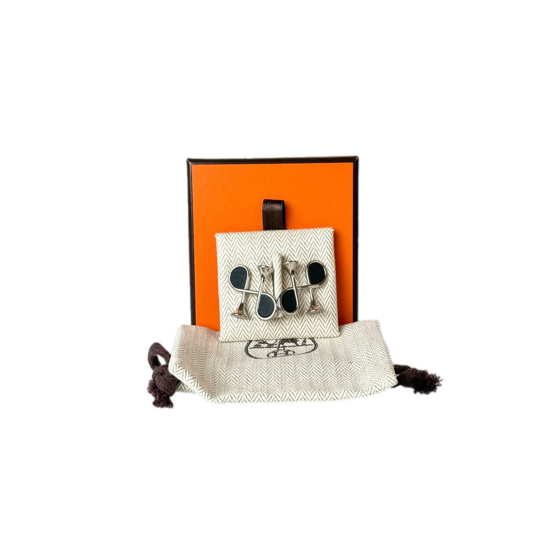 Hermes Cor H Black Leather Earrings