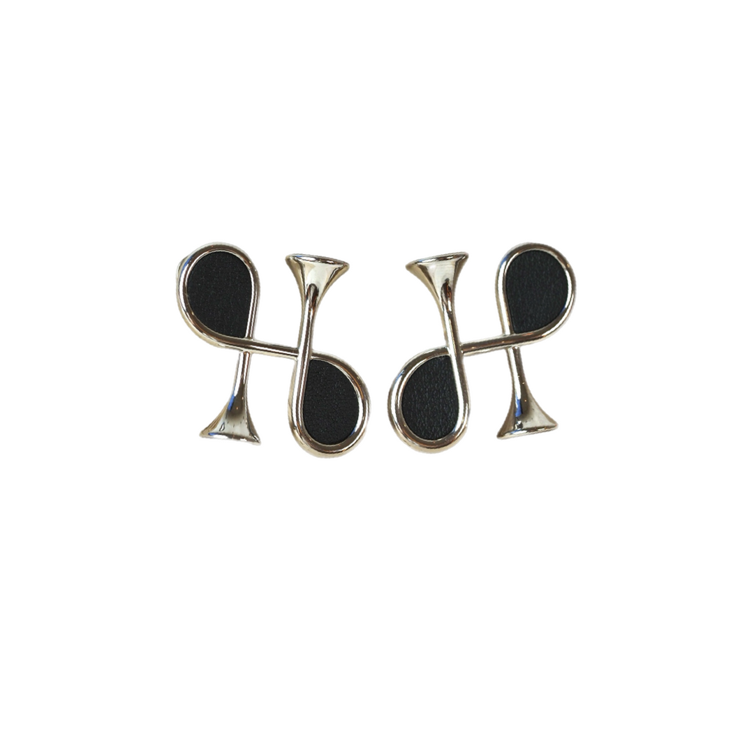 Hermes Cor H Black Leather Earrings