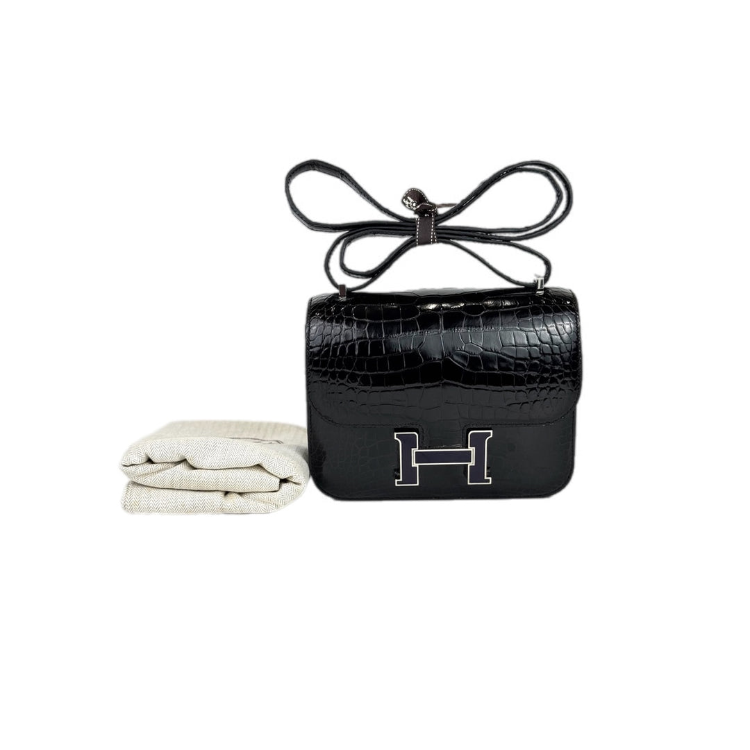 Hermes Constance Mini Black Shiny Alligator Leather Bag