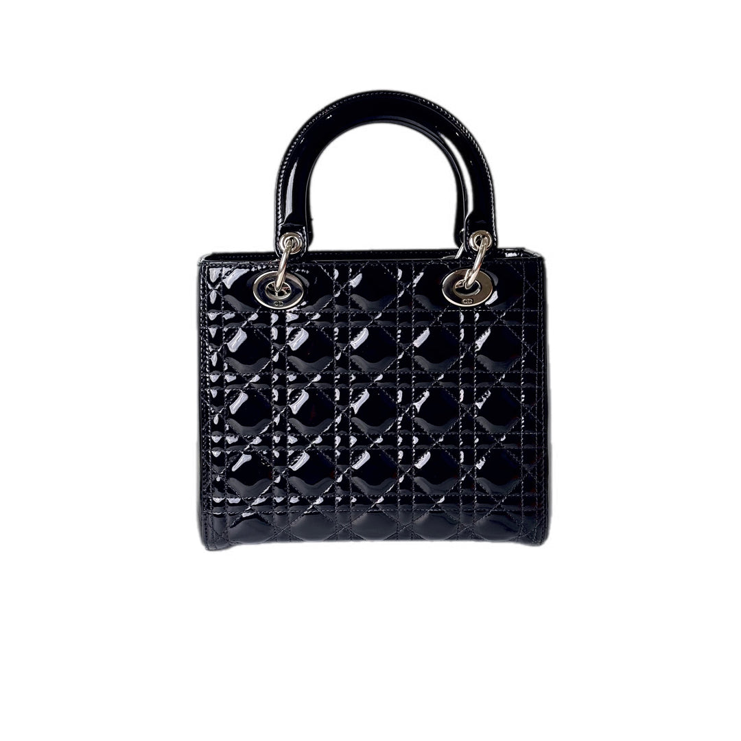 Dior Lady Dior Medium Green Changed to Black Patent Leather