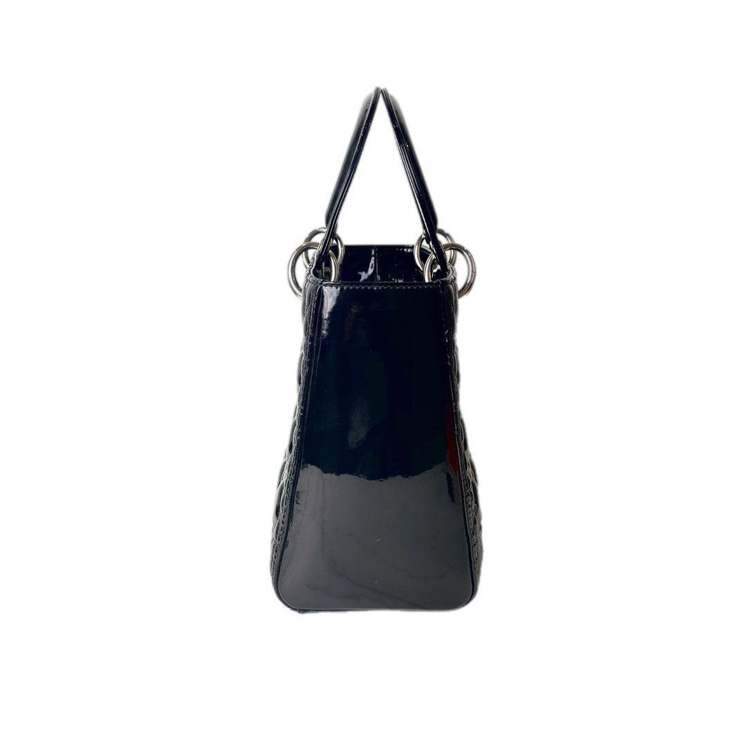 Dior Lady Dior Medium Green Changed to Black Patent Leather