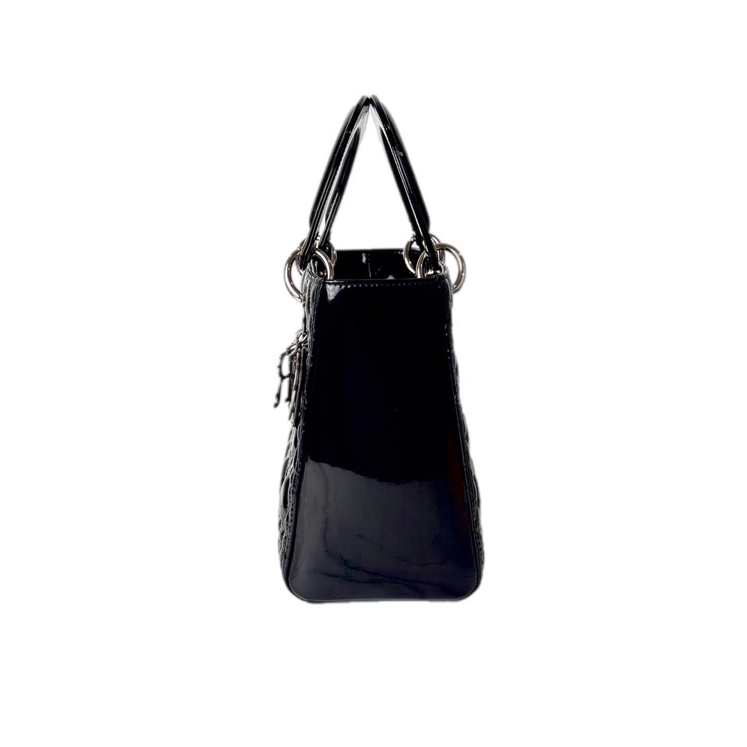 Dior Lady Dior Medium Green Changed to Black Patent Leather