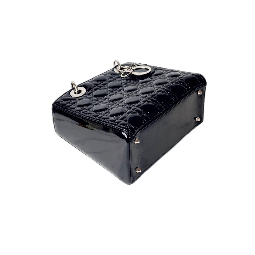 Dior Lady Dior Medium Green Changed to Black Patent Leather