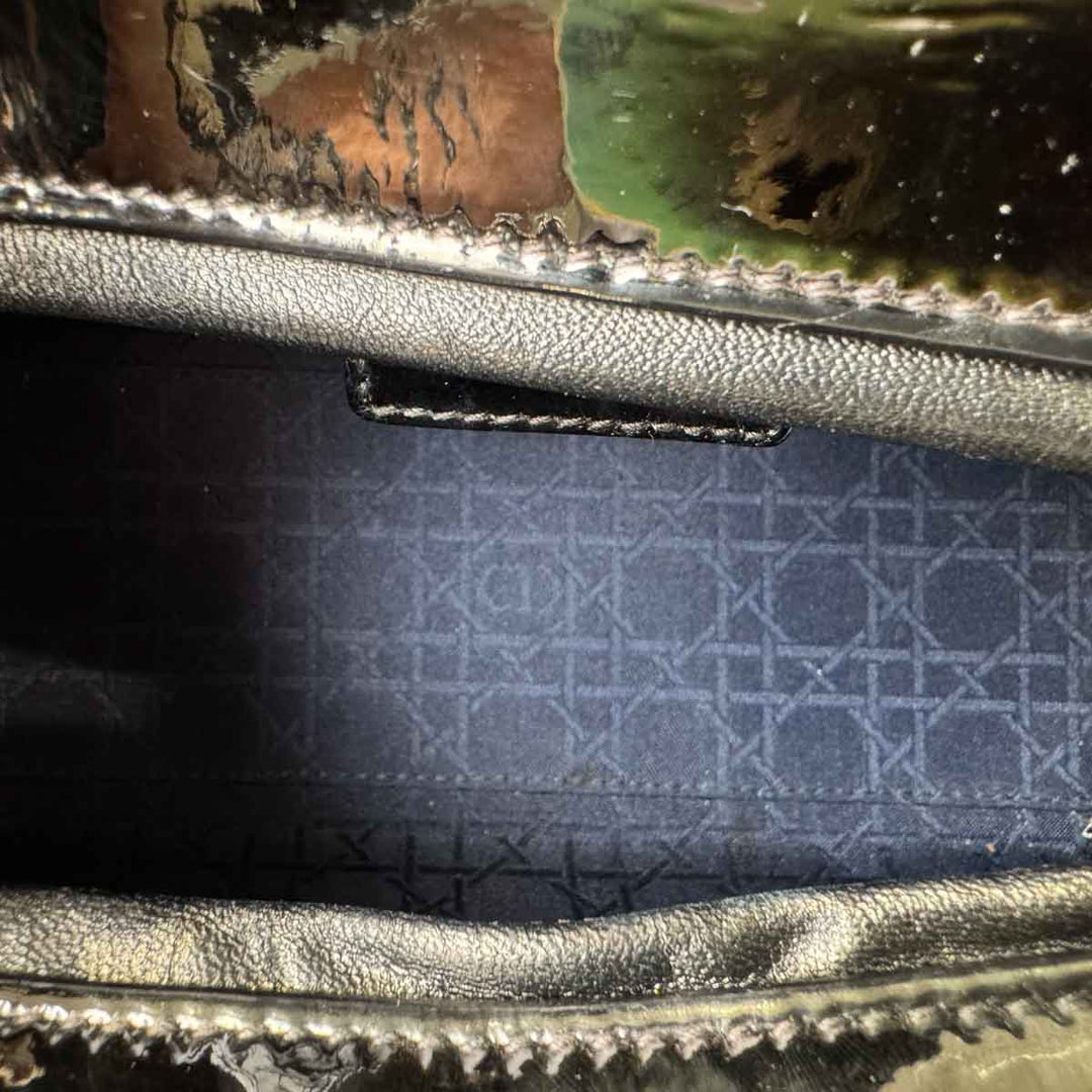 Dior Lady Dior Medium Green Changed to Black Patent Leather