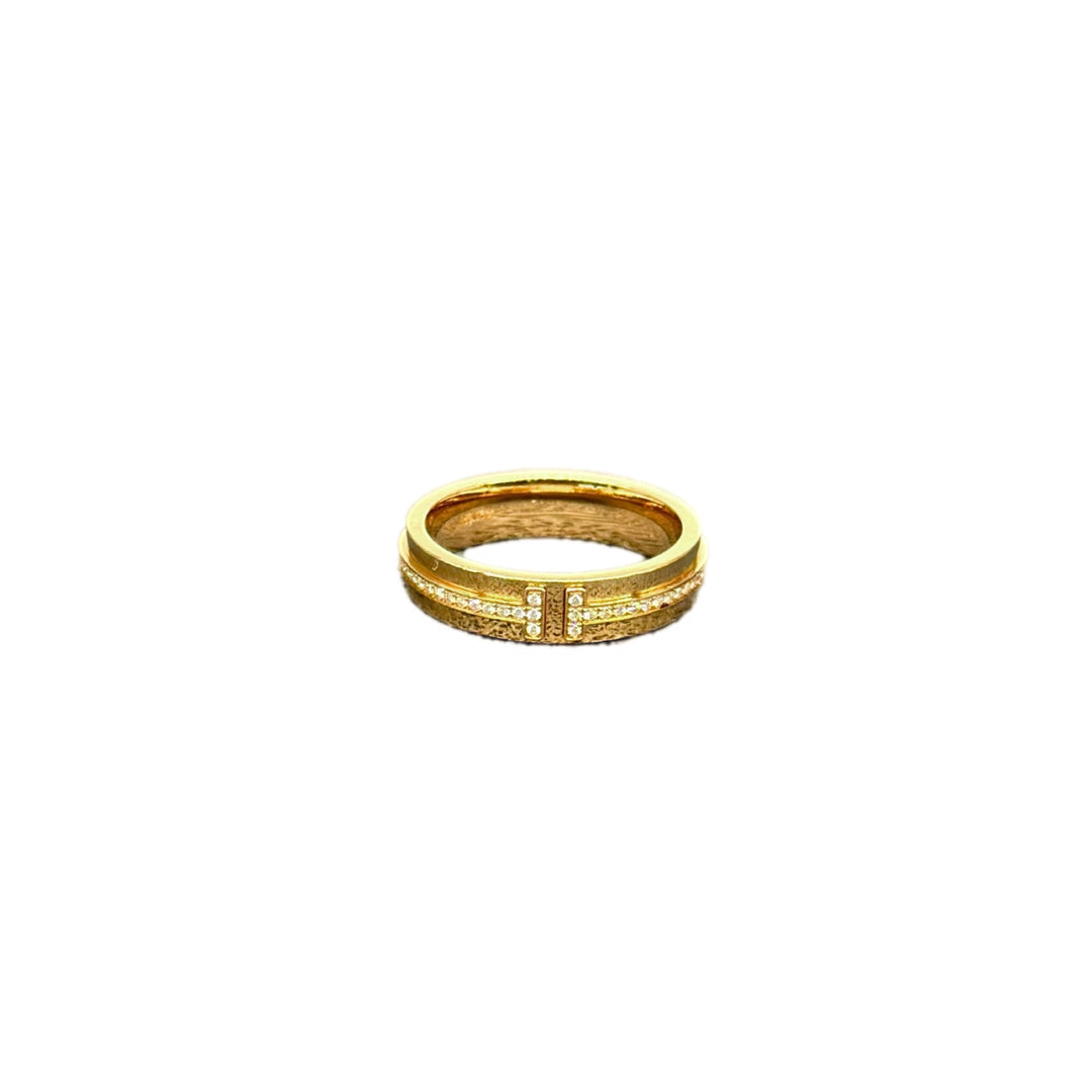 Tiffany 18K Rose Gold Diamonds T Ring d0.13 #51