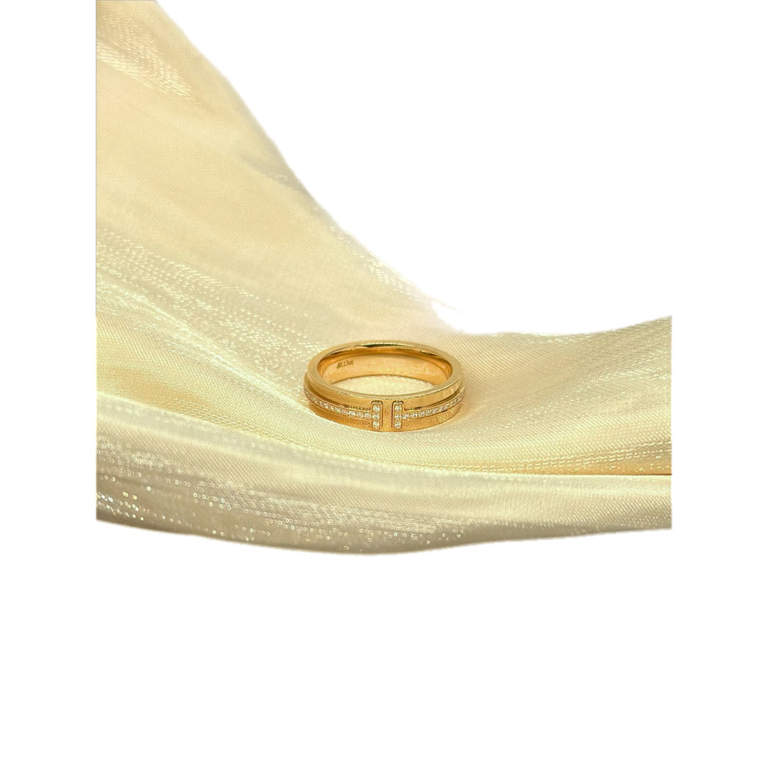 Tiffany 18K Rose Gold Diamonds T Ring d0.13 #51