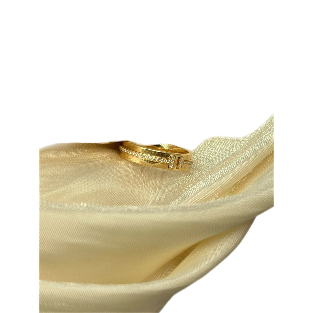 Tiffany 18K Rose Gold Diamonds T Ring d0.13 #51