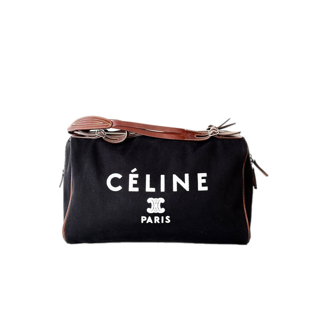 Celine Black Canvas Boston Bag